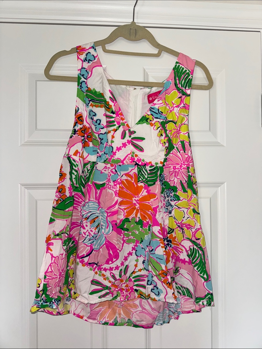 Bright Floral Sleeveless V-Neck Tank Top - Pink, Green, Orange